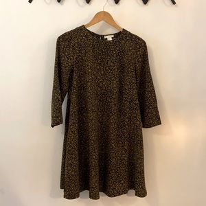 boho gold and navy print floral swing dress